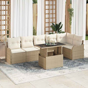 Sofa Sæt med pude 7 pcs Beige Poly rattan