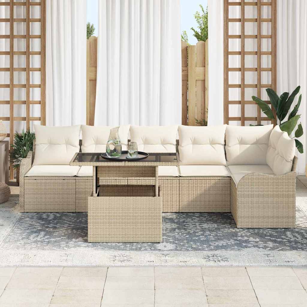 Sofa Sæt med pude 7 pcs Beige Poly rattan