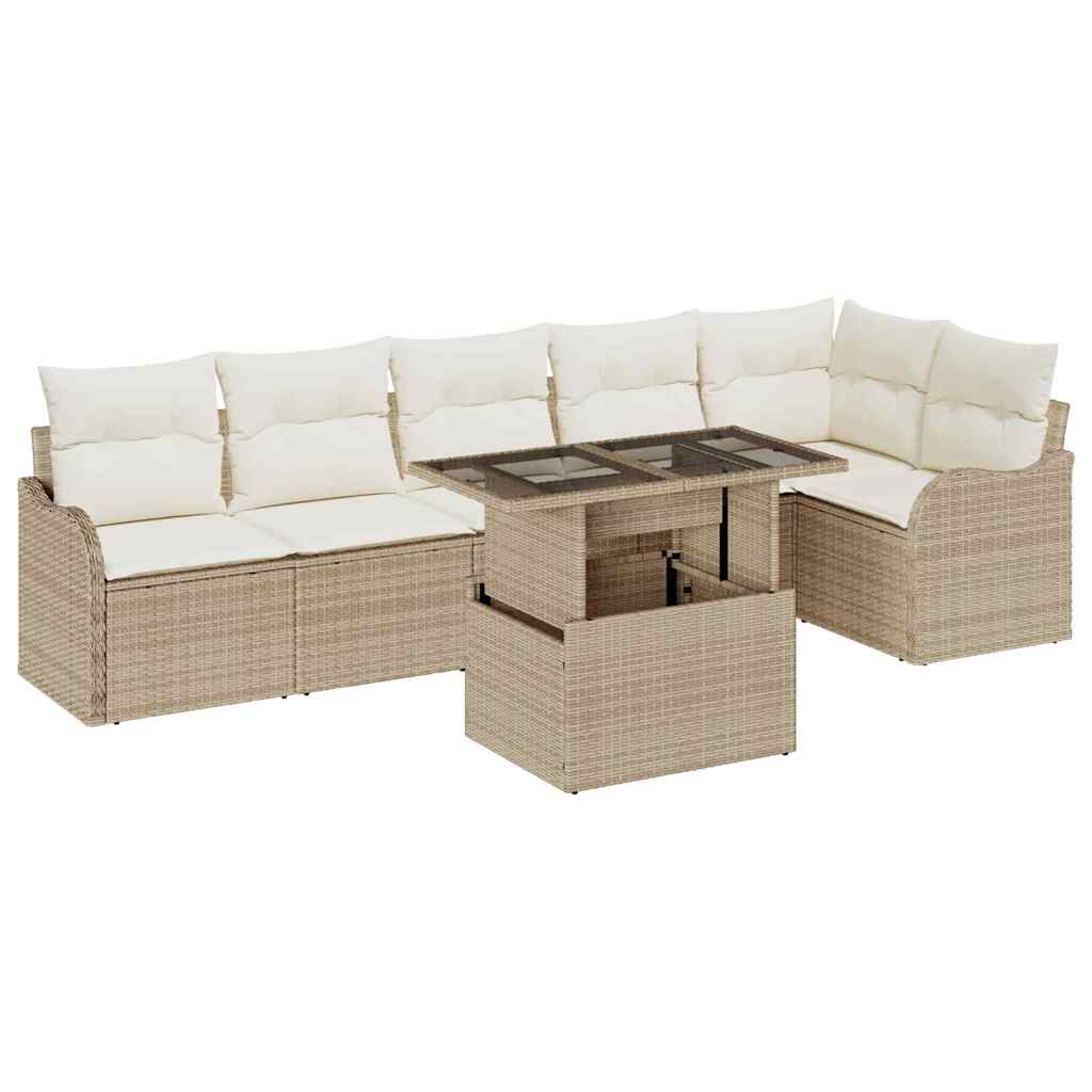 Sofa Sæt med pude 7 pcs Beige Poly rattan