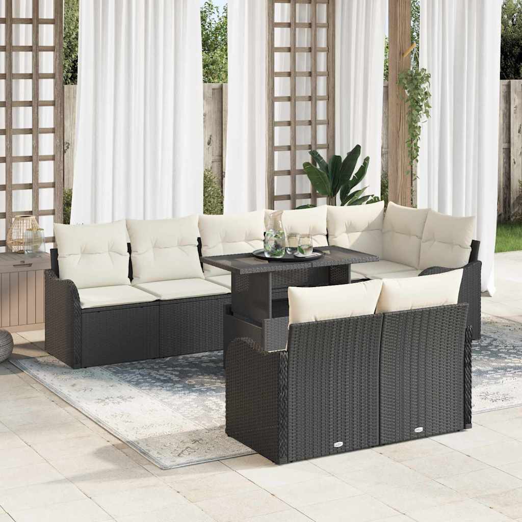 Lounge sæt med pude 9 pcs Sort Poly rattan