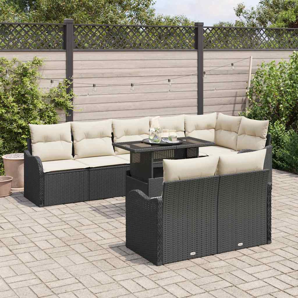 Lounge sæt med pude 9 pcs Sort Poly rattan