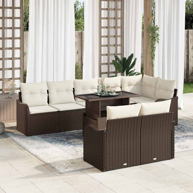 Lounge sæt 9 stk. Brun Poly rattan