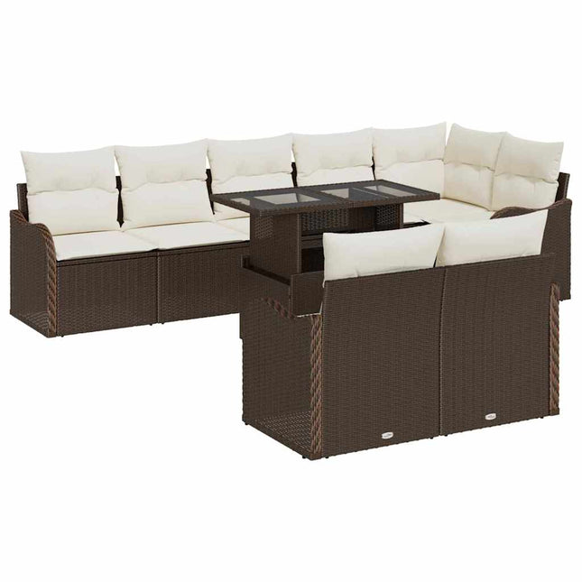 Lounge sæt 9 stk. Brun Poly rattan