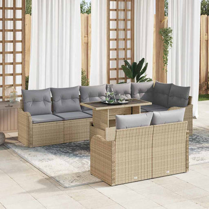 Lounge sæt med pude 9 pcs Beige Poly rattan