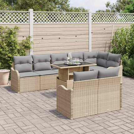 Lounge sæt med pude 9 pcs Beige Poly rattan