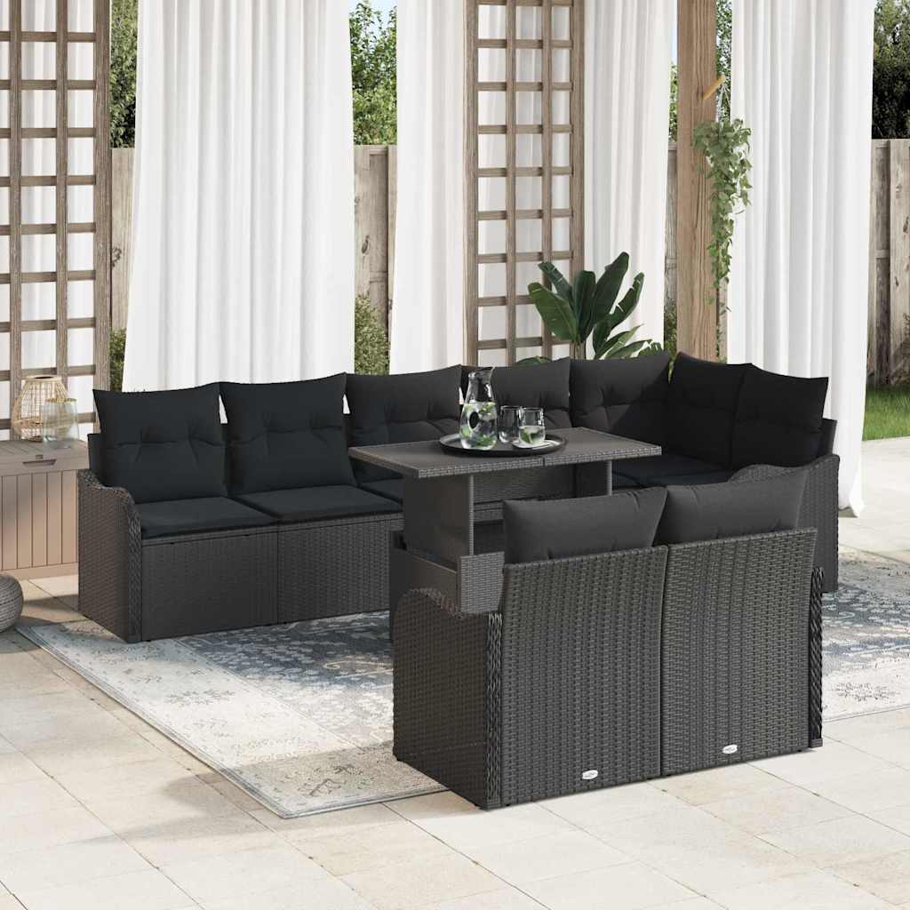 Lounge sæt med pude 9 pcs Sort Poly rattan