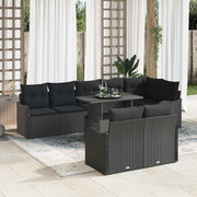 Lounge sæt med pude 9 pcs Sort Poly rattan