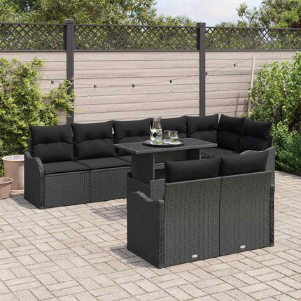 Lounge sæt 9 stk. Sort Poly rattan