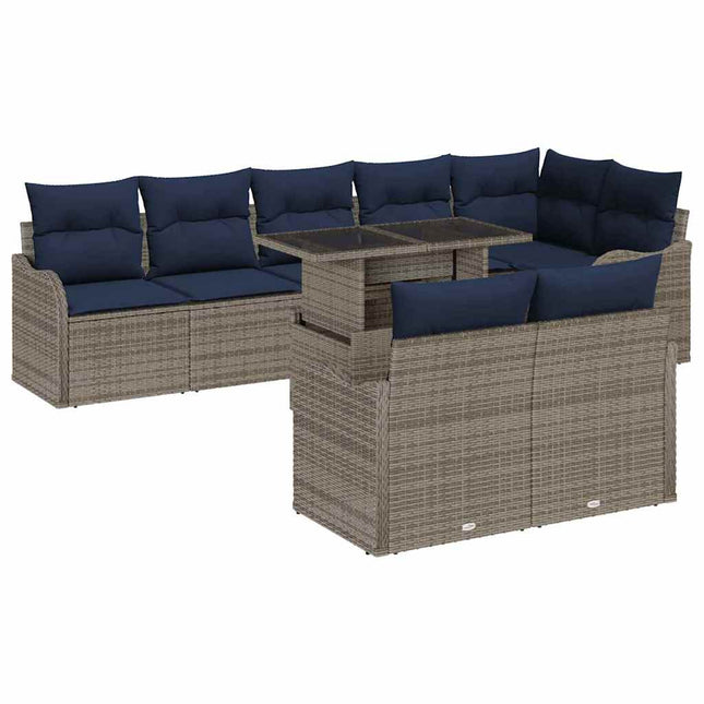 Havesofa Sæt 9 stk. Grå Poly rattan