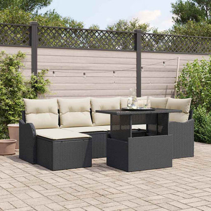 Havesofa Sæt 7 stk. Sort Poly rattan
