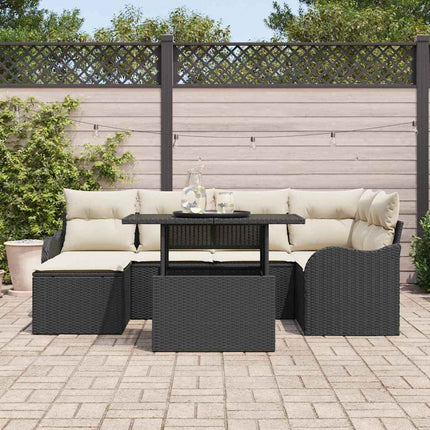 Havesofa Sæt 7 stk. Sort Poly rattan