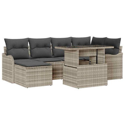Havesofa Sæt 7 stk. Lysegrå Poly rattan
