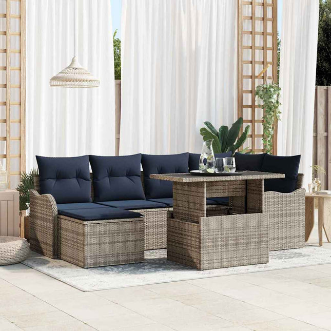 Havesofa Sæt 7 stk. Grå Poly rattan