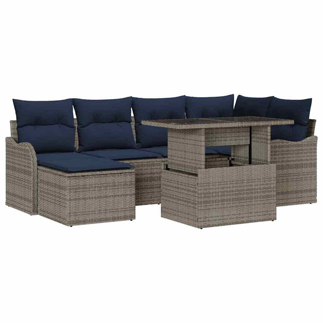 Havesofa Sæt 7 stk. Grå Poly rattan
