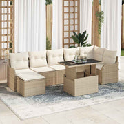 Havesofa Sæt med pude 8 pcs Beige Poly rattan
