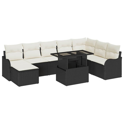 Havesofa Sæt 9 stk. Sort Poly rattan