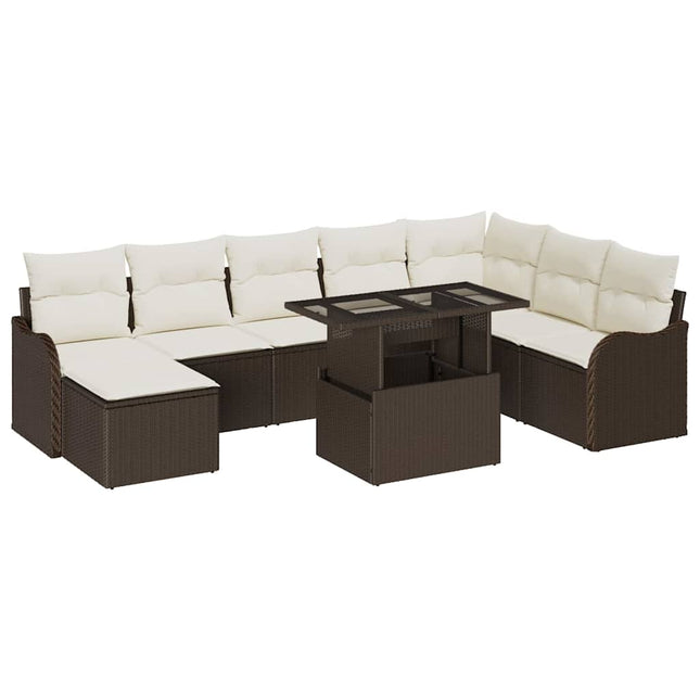 Havesofa Sæt med pude 9 pcs Brun Poly rattan