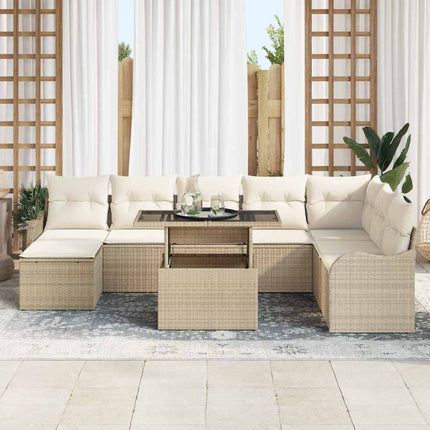 Havesofa Sæt med pude 9 pcs Beige Poly rattan