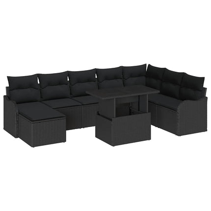 Havesofa Sæt med pude 9 pcs Sort Poly rattan