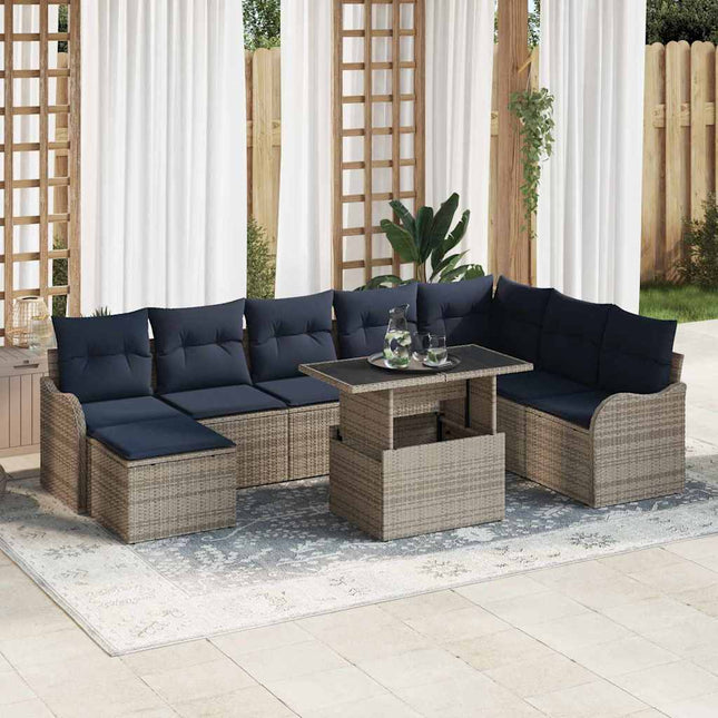 Havesofa Sæt 9 stk. Grå Poly rattan
