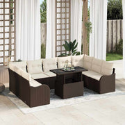 Havesofa Sæt med pude 10 pcs Brun Poly rattan