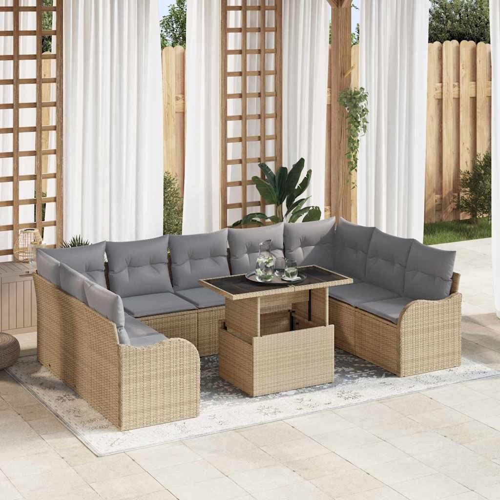 Havesofa Sæt med pude 10 pcs Beige Poly rattan