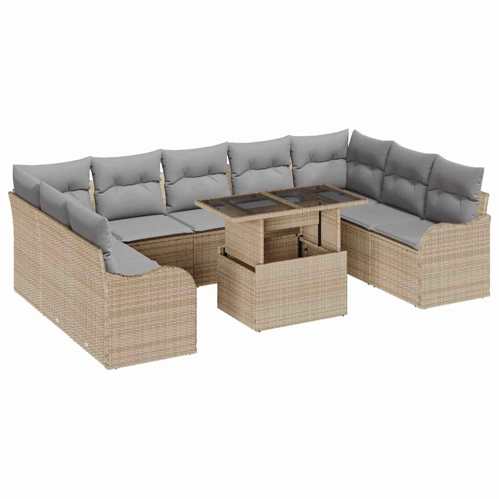 Havesofa Sæt med pude 10 pcs Beige Poly rattan