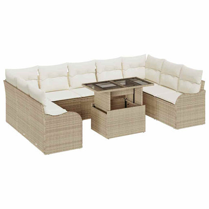 Havesofa Sæt med pude 10 pcs Beige Poly rattan