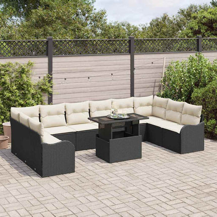 Havesofa Sæt med pude 11 pcs Sort Poly rattan