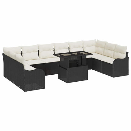 Havesofa Sæt med pude 11 pcs Sort Poly rattan
