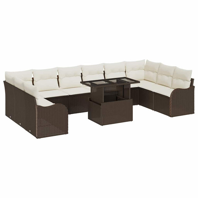 Havesofa Sæt 11 stk. Brun Poly rattan