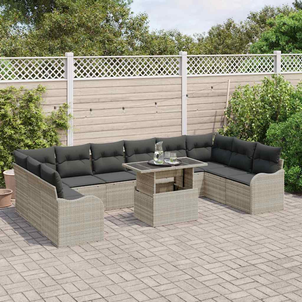 Havesofa Sæt med pude 11 pcs Lysegrå Poly rattan