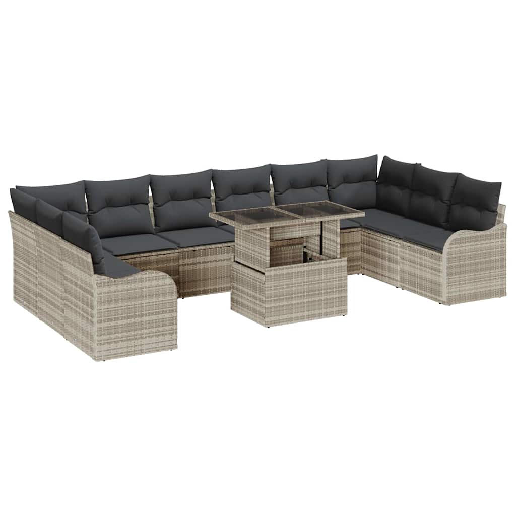 Havesofa Sæt med pude 11 pcs Lysegrå Poly rattan