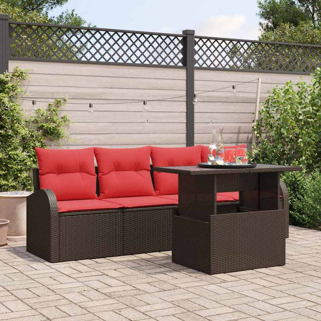 Havesofa Sæt med pude 5 pcs Brun polyrattan