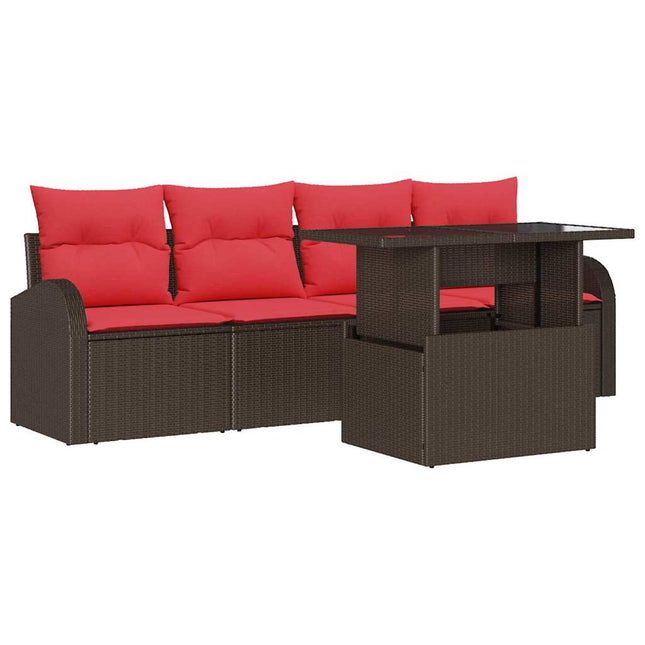 Havesofa Sæt med pude 5 pcs Brun polyrattan