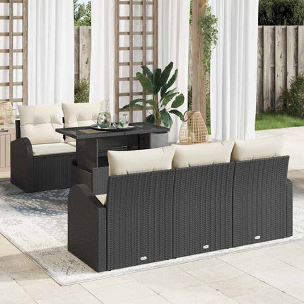 Havesofa Sæt med pude 6 pcs Sort polyrattan