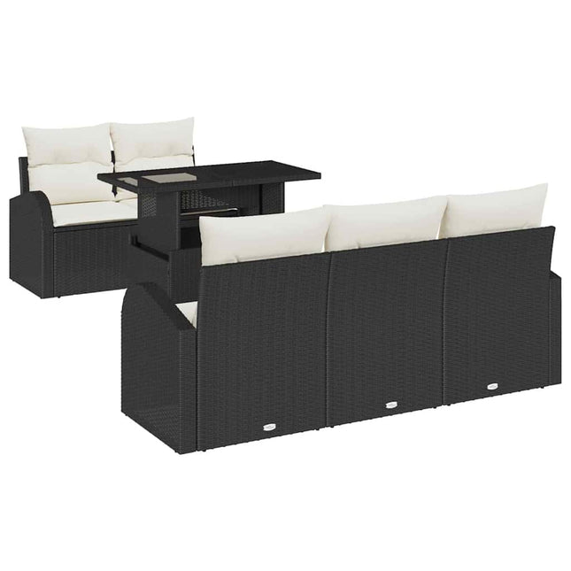 Havesofa Sæt med pude 6 pcs Sort polyrattan