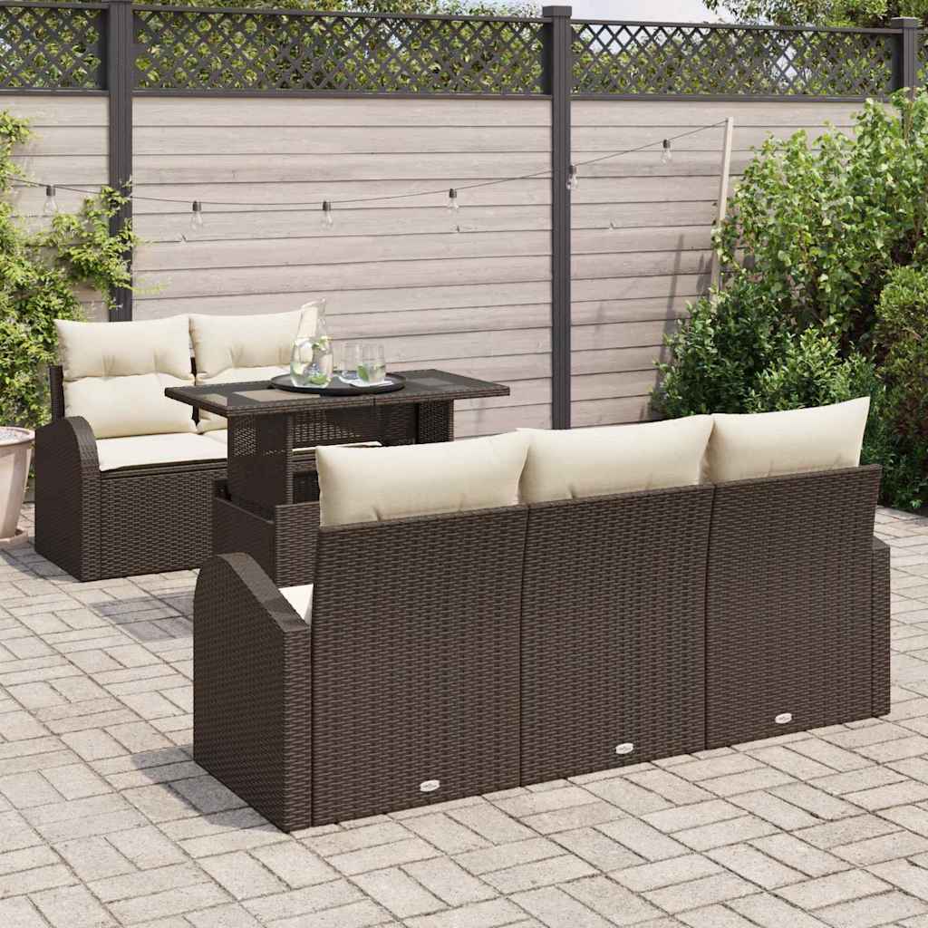Havesofa Sæt med pude 6 pcs Brun polyrattan