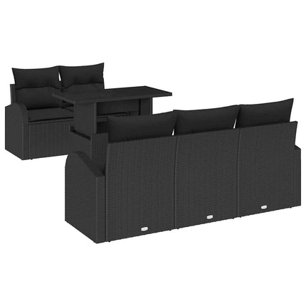 Havesofa Sæt 6 stk. Sort polyrattan
