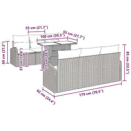 Havesofa Sæt med pude 7 pcs Sort Poly rattan