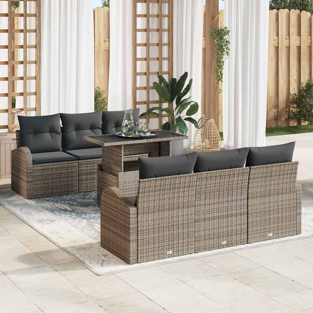 Havesofa Sæt med pude 7 pcs Grå Poly rattan