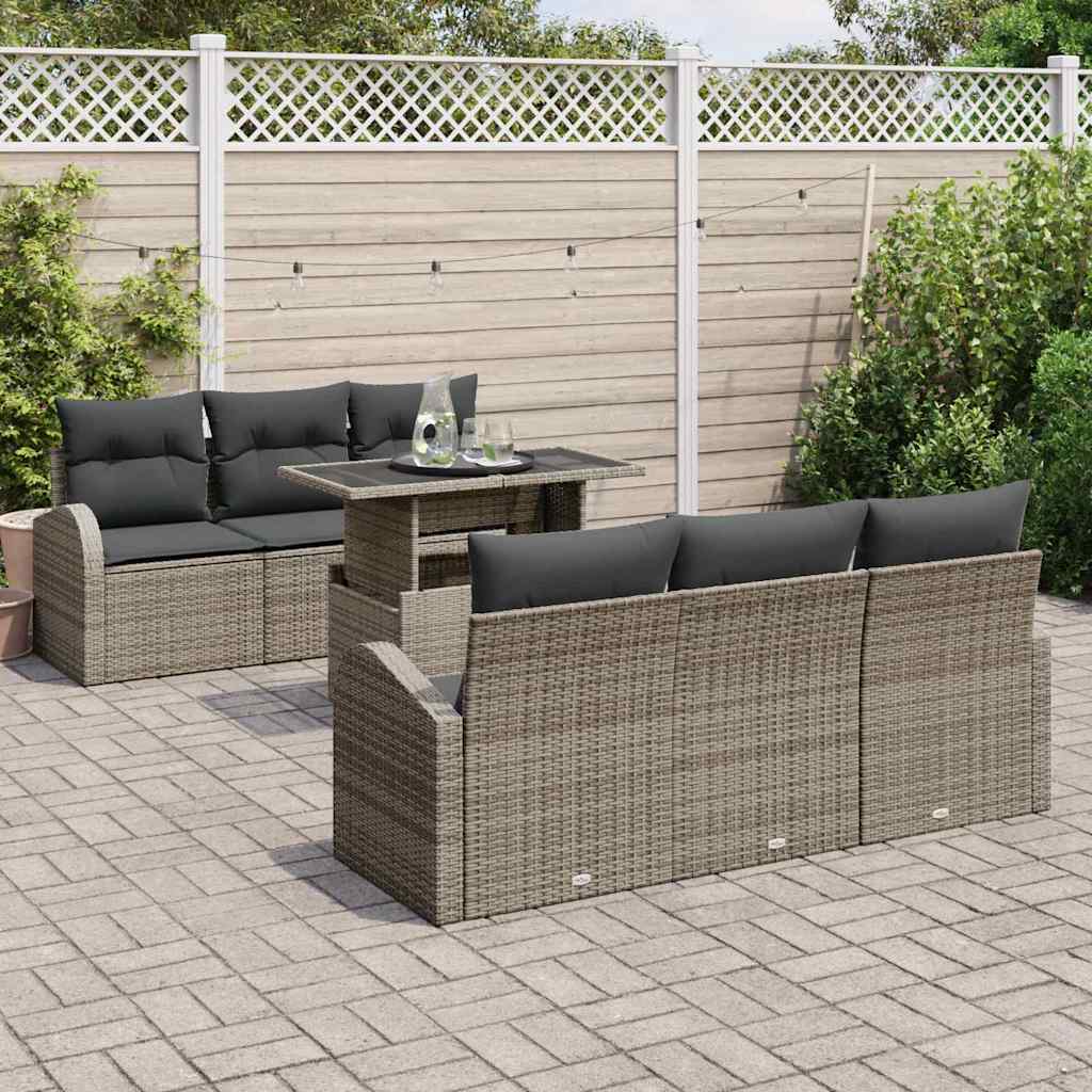 Havesofa Sæt med pude 7 pcs Grå Poly rattan