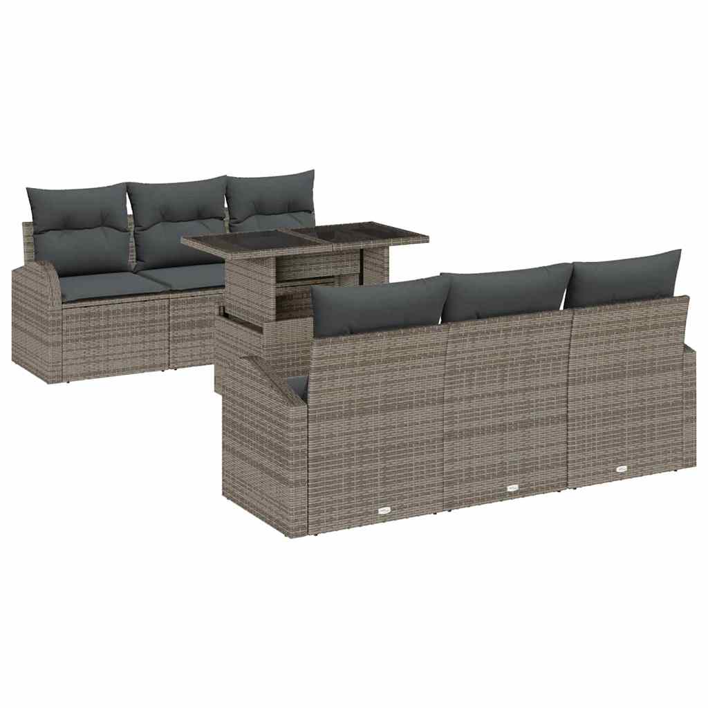 Havesofa Sæt med pude 7 pcs Grå Poly rattan