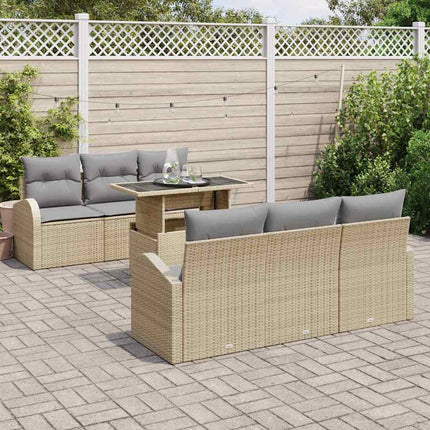 Havesofa Sæt 7 stk. Beige Poly rattan