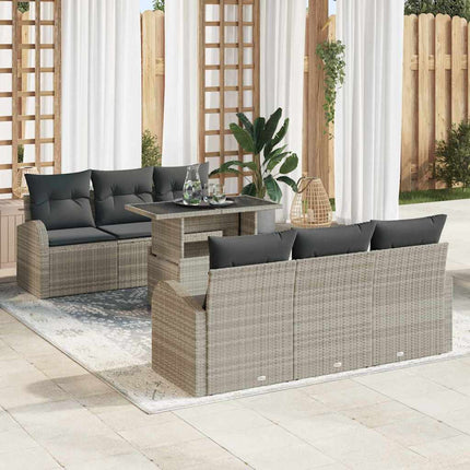 Havesofa Sæt med pude 7 pcs Lysegrå Poly rattan