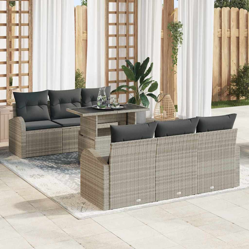 Havesofa Sæt med pude 7 pcs Lysegrå Poly rattan