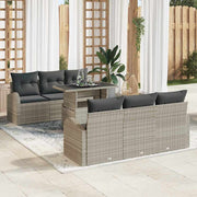 Havesofa Sæt med pude 7 pcs Lysegrå Poly rattan