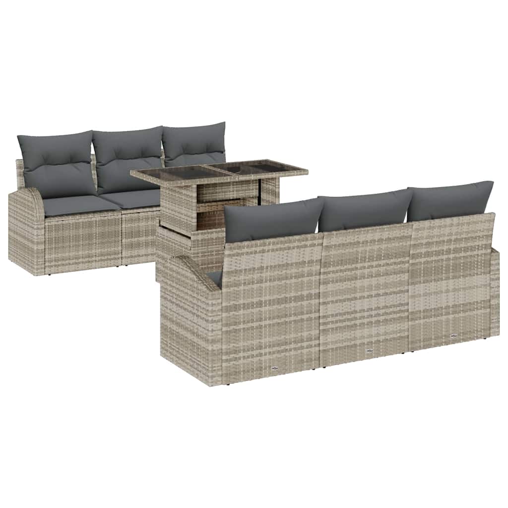 Havesofa Sæt med pude 7 pcs Lysegrå Poly rattan