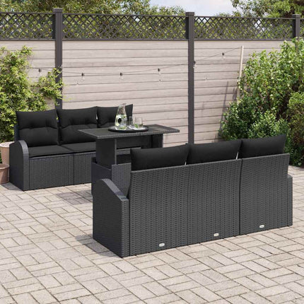 Havesofa Sæt med pude 7 pcs Sort Poly rattan