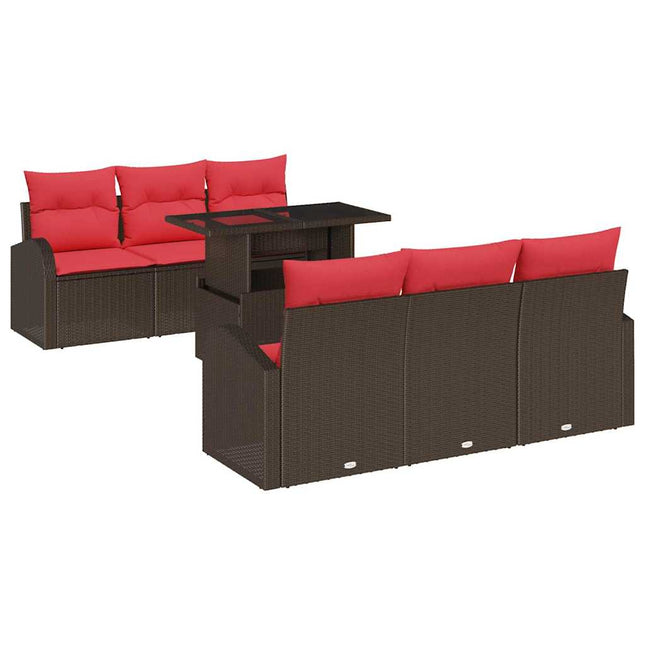 Havesofa Sæt med pude 7 pcs Brun Poly rattan
